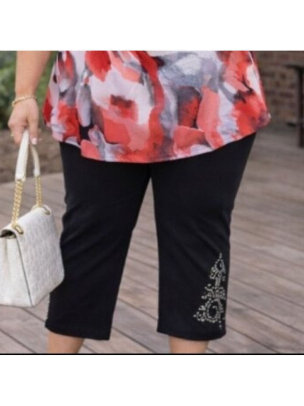 Outfit Potential: Womens Black Ankle Pants with Silver Embellishments   SC0717A